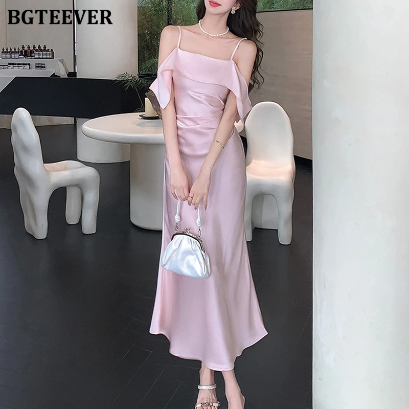 

BGTEEVER Elegant Women Skinny Spaghetti Strap Mermaid Dress Spring Summer Fashion Slim Ladies Sleeveless Package Hip Dress