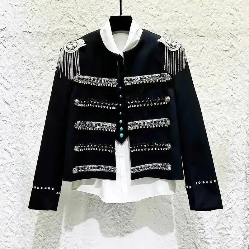 Personalized Fashion Male Jacket Coat Trend Decorative Long Sleeve Round Neck Cardigan Outerwear Autumn New Clothes SD45