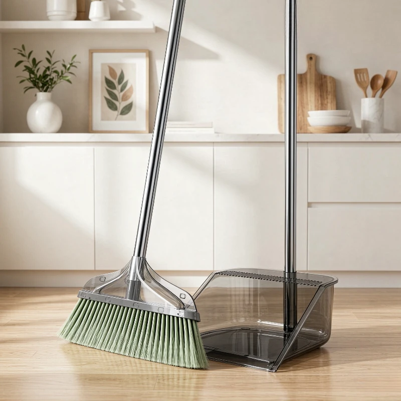 Transparent Plastic Broom Dustpan Set Anti Hair Sticking No Tangle Floor Sweeping Tool for Kitchen Home Easy Clean 투명 빗자루 세트