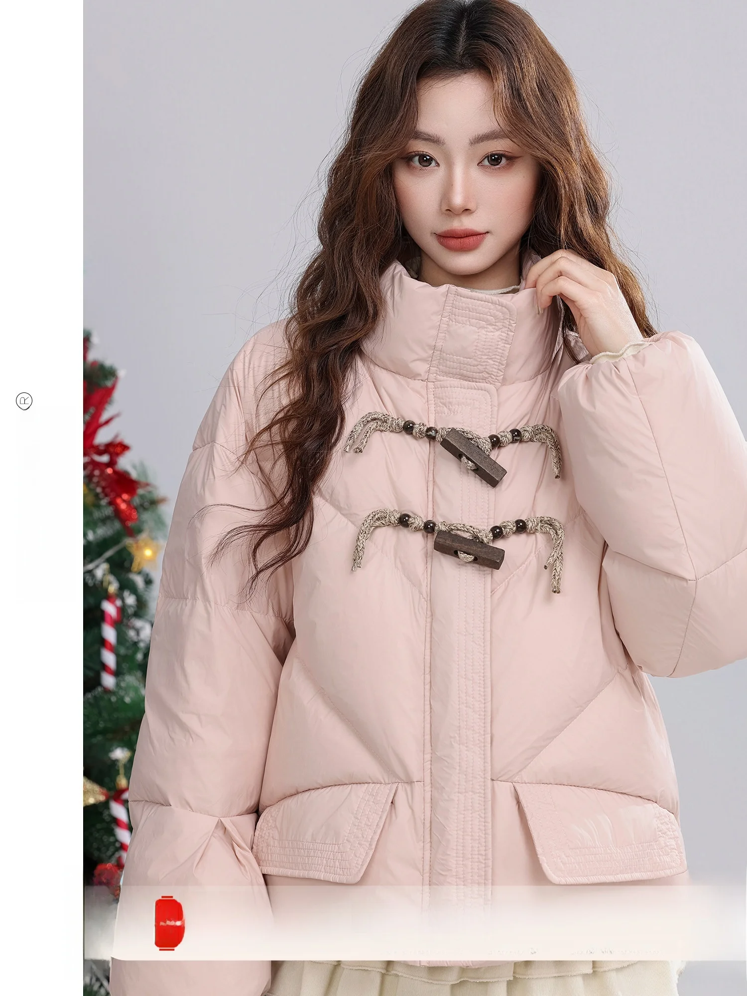 Retro Stand Collar Pink down Jaet Women's Winter New Sle Versatile Warm Outerwear Nylon Fabric 90% White Du down Filling