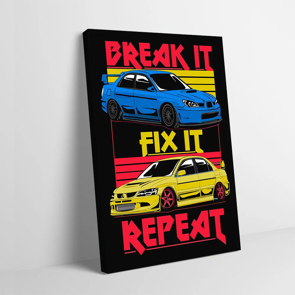 Break It Fix It Repeat Cars Printing Poster Custom Pictures Wall Art Canvas Painting Gift for Living Room Decorations Wand Deko