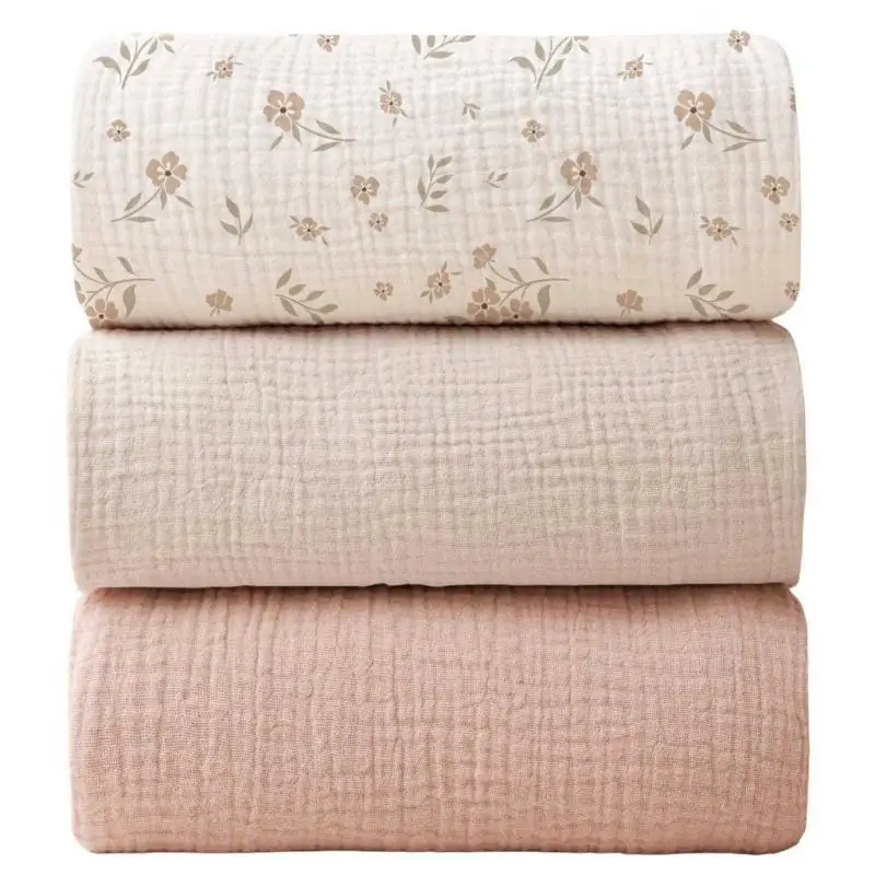 

652F 3pcs Cotton Blanket for Baby 2-Layer Gauze Throw Comfortable Bath Towel Swaddles Wrap Soft & Breathable