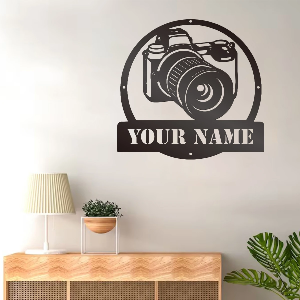 

Camera Personalization custom name Metal Hanging Wall Art Plaque Black Letter Silhouette Cafe Kitchen Dining Room Decoration