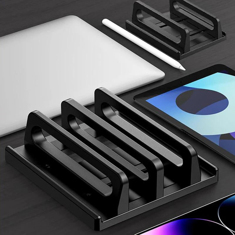 タブレット,電話,電子書籍用のABSプラスチック製の調整可能な垂直ラップトップスタンド,滑り止め,デスクトップストレージスタンド,デュアルスロット,4 in 1