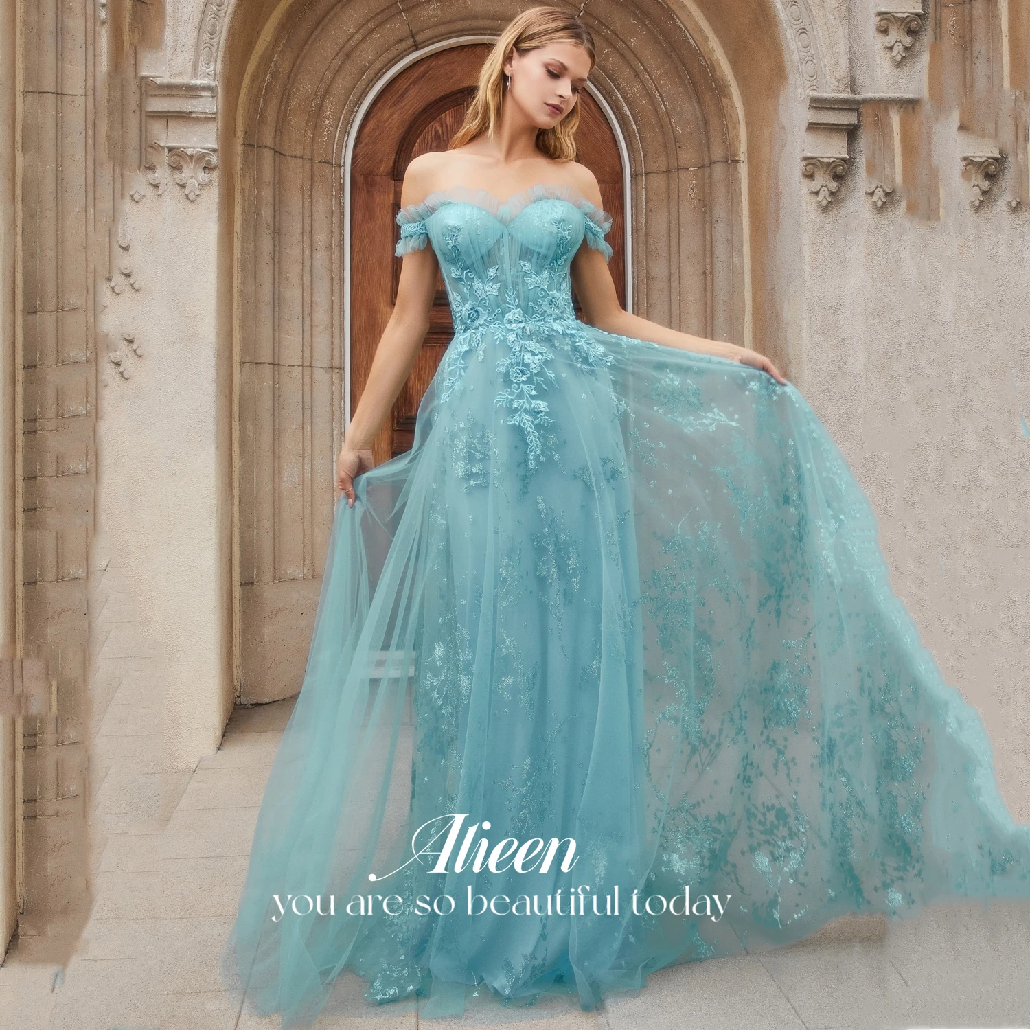 

Aileen Blue Elegant Evening Dresses for Women 2023 Sweetheart Mesh Lace Dubai Luxury Evening Dress Fairy Skirt Bridesmaid Prom