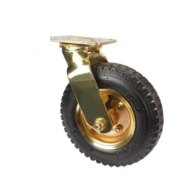 1 Pcs - Packing Caster 8-inch Gold-plated Inflatable Wheel Rubber Hotel Luggage Cart Air Universal