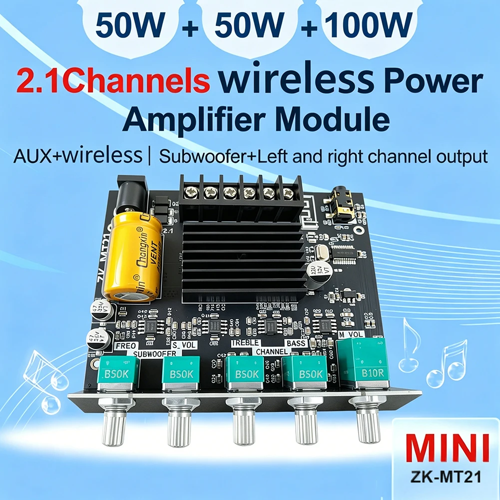 ZK-MT21 Subwoofer Digital Power Amplifier Board 2.1 Channel Stereo Amp Module view 2