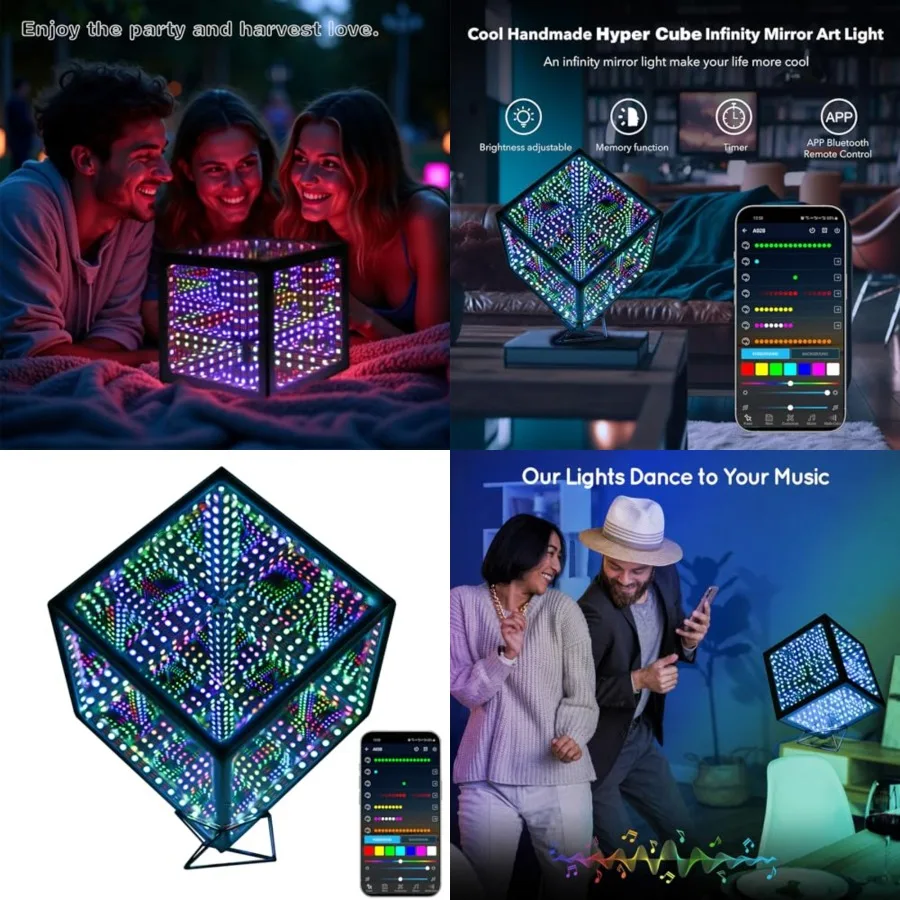 

fity Mirror Hyper Cube Table Lamp, Desk Art Night Light, Color-Changg Music-Sync APP-Controlled Ambient Light for Gamg, Party,