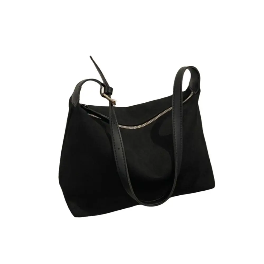 Boston Style Large Capacity Shoulder Bag Suede Adjustable Strap Crossbody Bag Zipper Women's Handbag Commuting