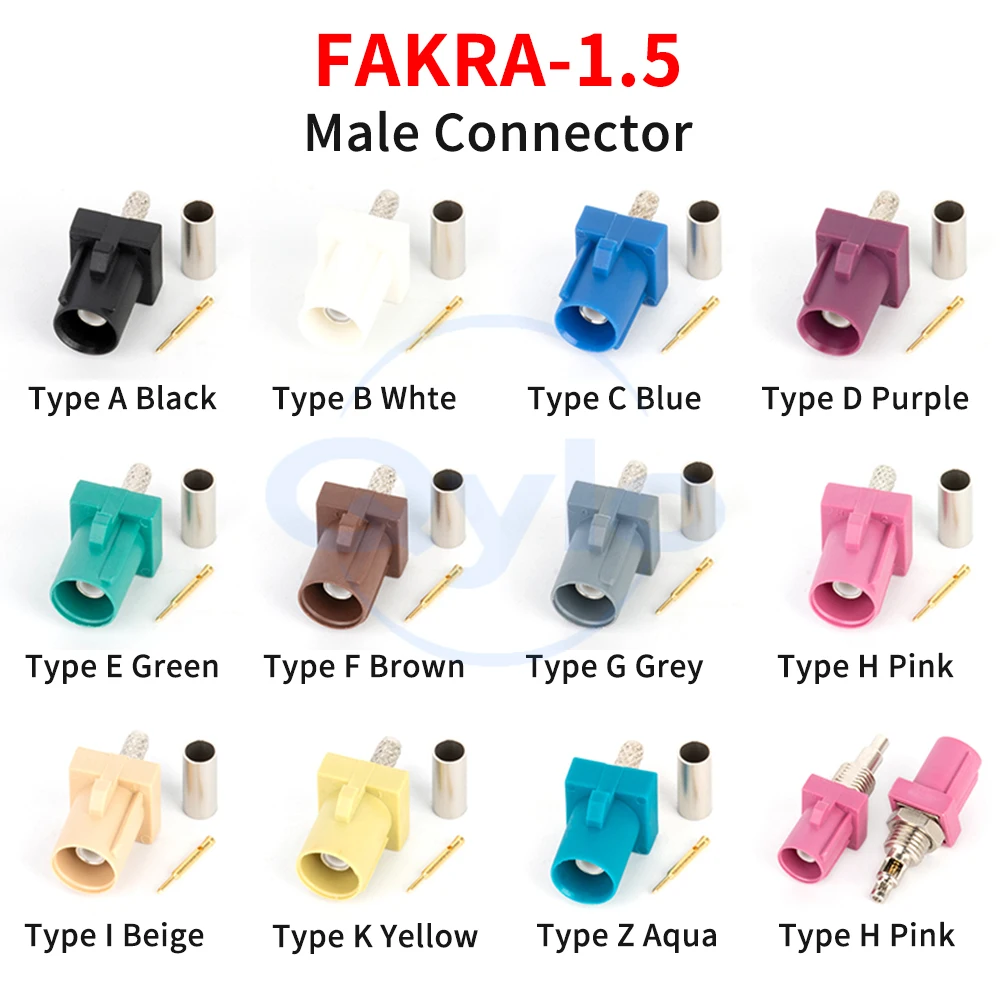 FAKRA Male Connector Automotive Connector FAKRA SMB-J-1.5 Male Pink, Black, Blue, Yellow, Cyan, White RG316 Connector (1 pcs)
