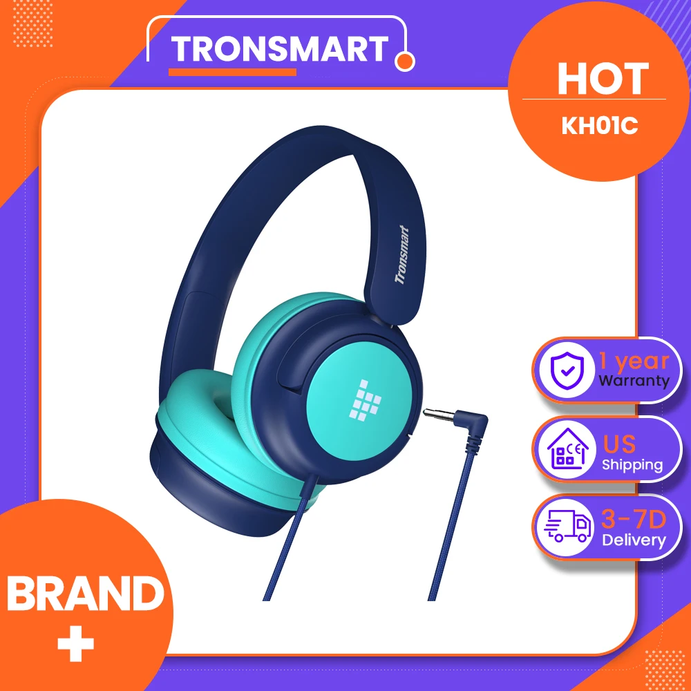 Tronsmart KH01C wired kids headphones 20-20KHz Frequency Response Foldable & Portable Ergonomic Comfort 3.5mm wired headphones