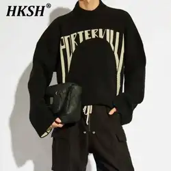 HKSH Spring Autumn Winter Men's Tide RO Heavy Niche O-Neck Letter Jacquard Knitted Pullover Silhouette Loose Dark Sweater HK3476