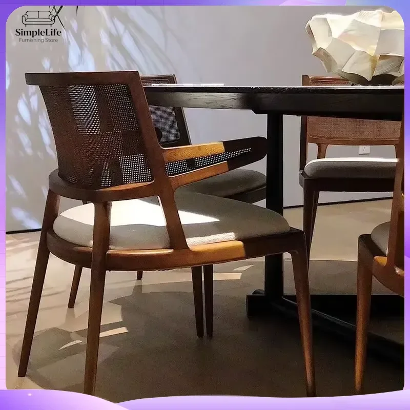 Vintage Solid Wood Rattan Dining Chair for Home Kitchen Living Room Cafe Restaurant Hotel Bistro Bar Retro Farmhouse Modern