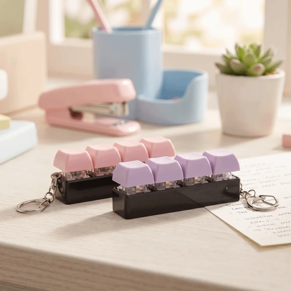 4 Keys Keycap Fidget Keychain Finger Button Fingertip Pressure Keyboard Clicker Keychain Click Pass Time Keyboard Keycap Office