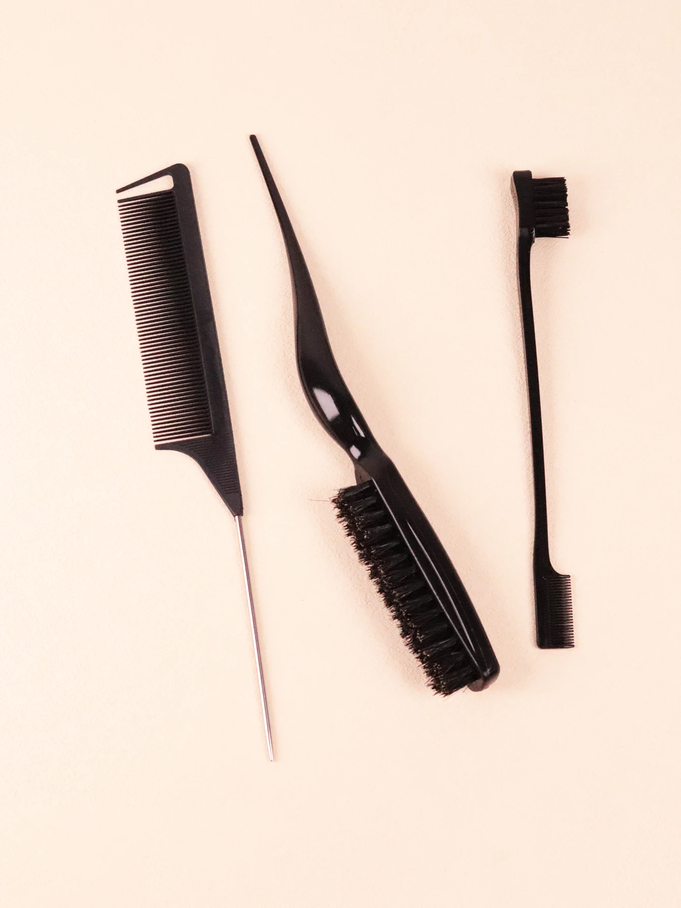 Set pettine per parrucchiere, spazzola posteriore in nylon, pettine a coda di ratto con ago in acciaio, spazzola per il controllo dei bordi Speciale per parrucche di capelli veri