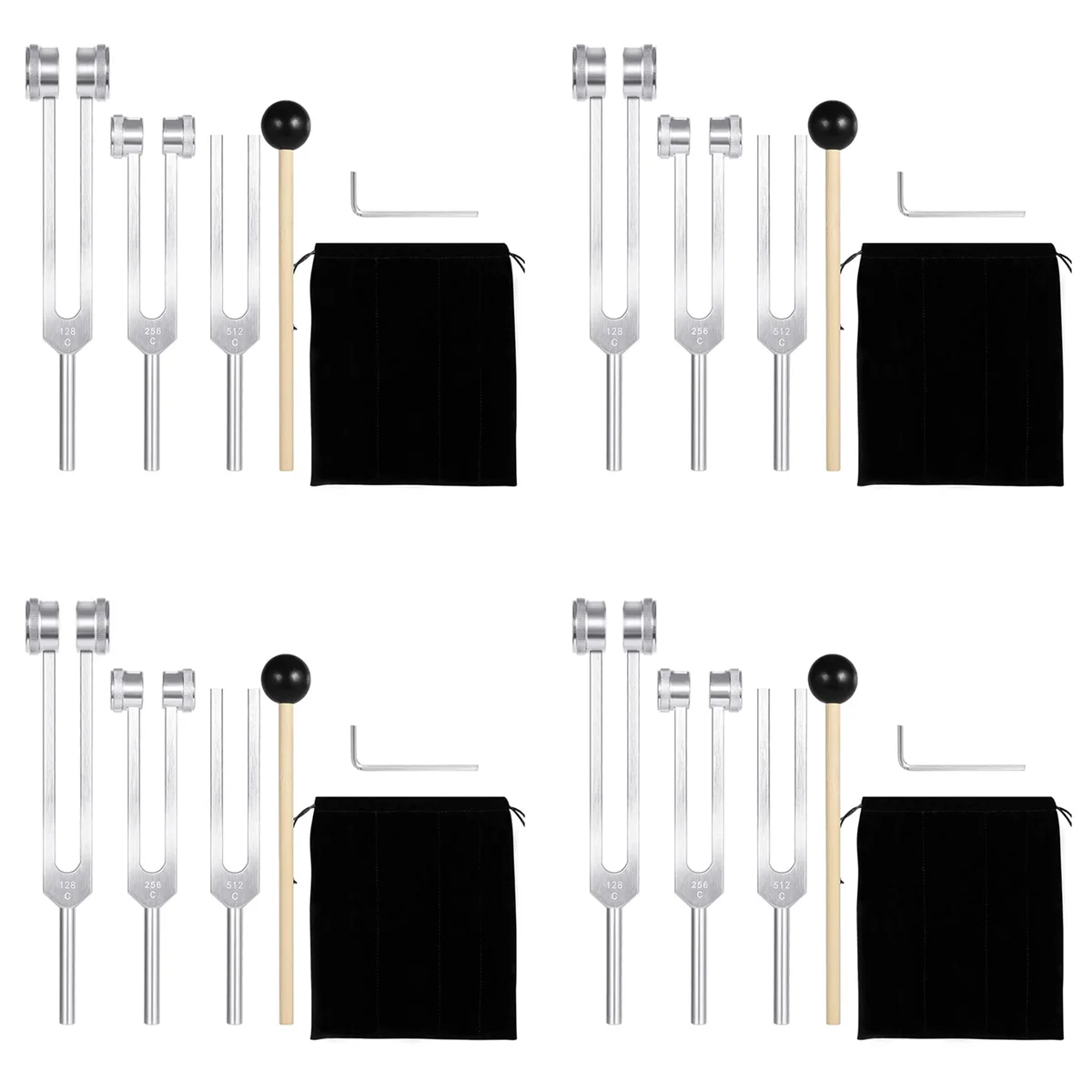 4X (128Hz, 256Hz, 512Hz)Tuning Fork Set, Tuning Forks with Reflex Hammer for Chakra/Healing/Sound Therapy/ Repair-ABJQ