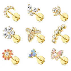 Bobisty Cartilage Flat Back Stud for Women Surgical Steel Flat Back Earrings Opal CZ Tragus Cartilage Earrinx Piercing  Jewelry