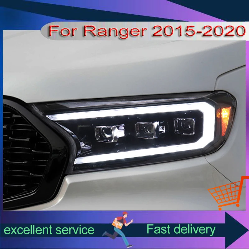 Headlights For Ford Ranger 2015-2020 Upgrade Modified Front Lamp Assembly LED DRL Streaming Turn Signal Lights Auto Accessories