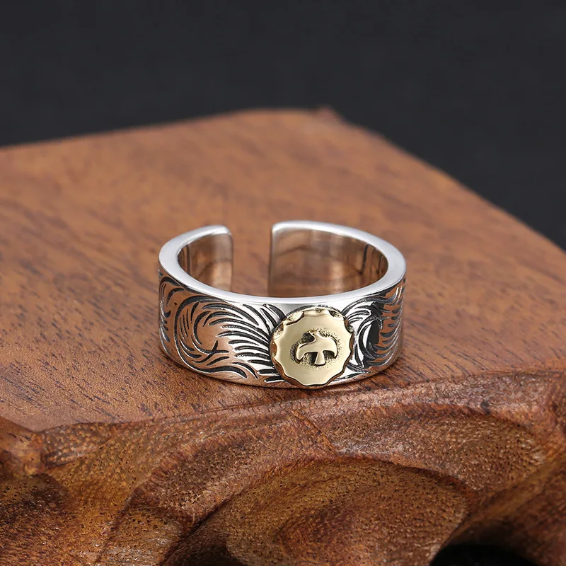 WholeSale S925 Sterling Silver jewelry thai Silver faShion men'S perSonalized tangca pattern ring Small eagle open ring view 2