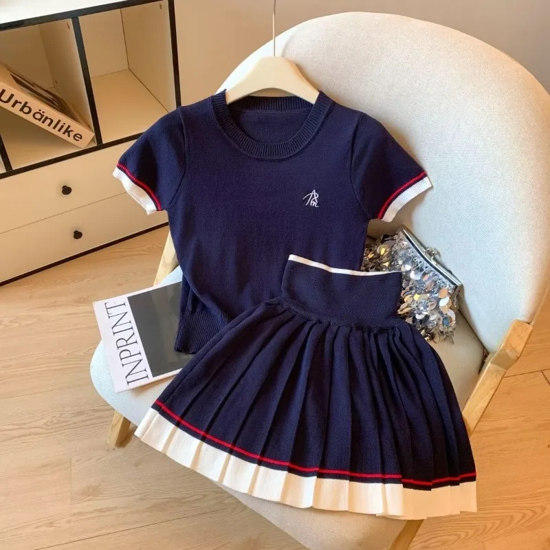 American Retro White Knitted Short Sleeved Tshirt+skirt Sets Chic Age Reducing Summer New College Style Slim Two Piece Set Women