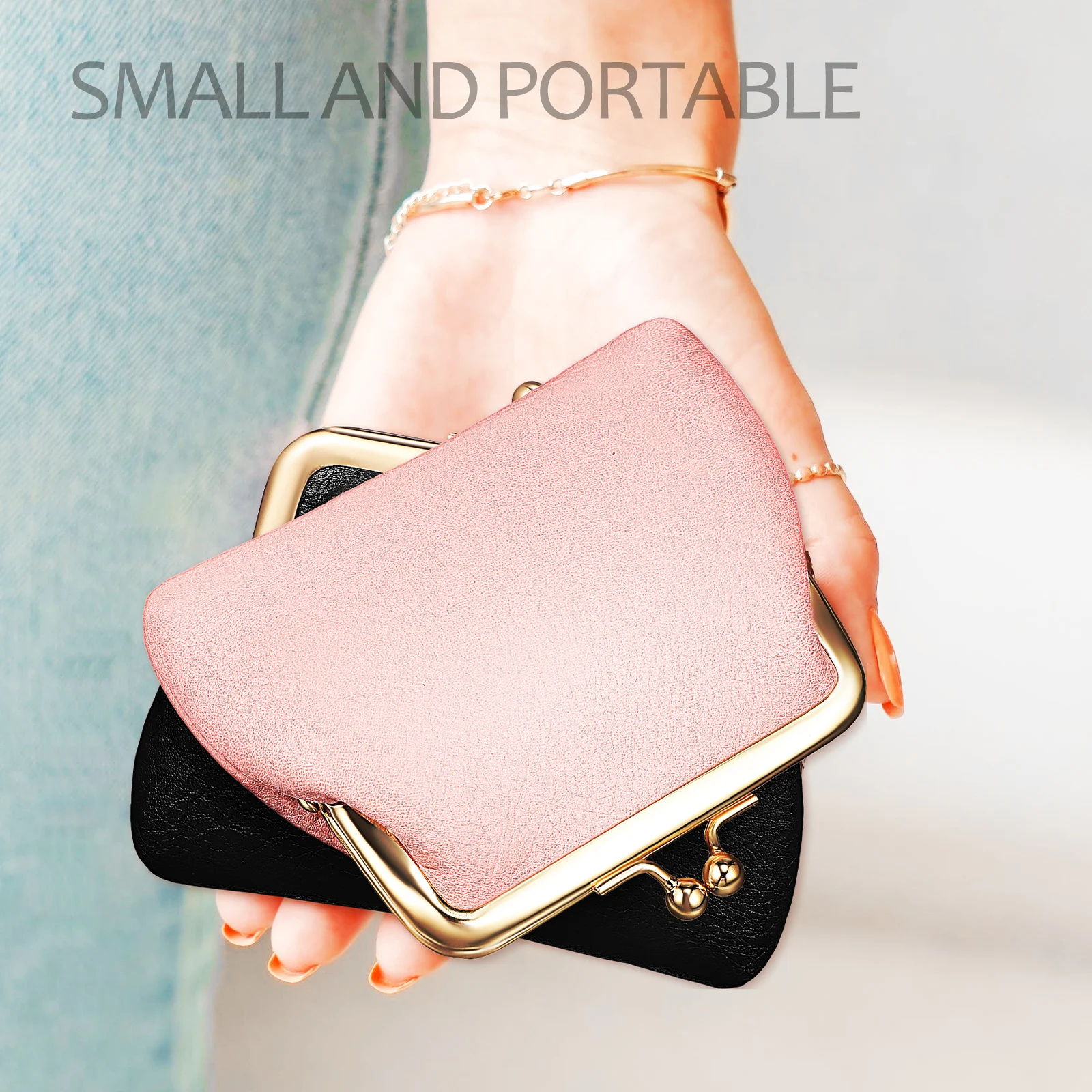 

2pcs Pu Coin Purse Mini Wallet Vintage Change Purse Key Holder Pouch Travel Lightweight Clasp Closure Portable Lipstick