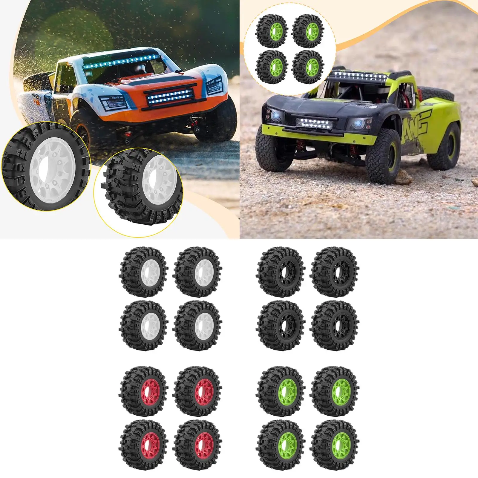 4Pcs Spare Replacement 12mm, 14mm, 17mm Adapter Included RC Wheel and Tire Sturdy DIY Accessory for 1:10 Senton Slash
