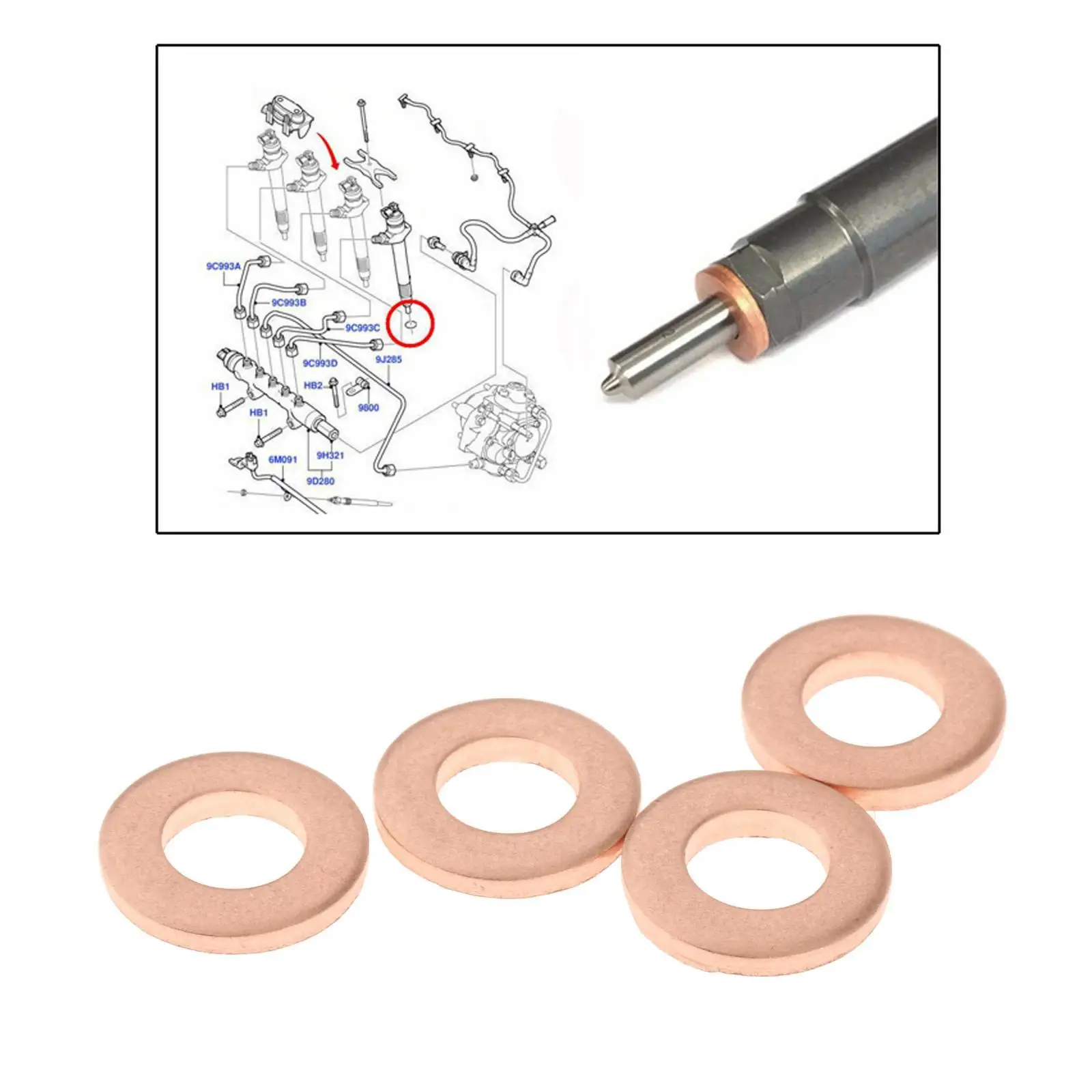 Fuel Injector Seal Copper Washer 4pcs Replacement for Replacement Transit MK7 6