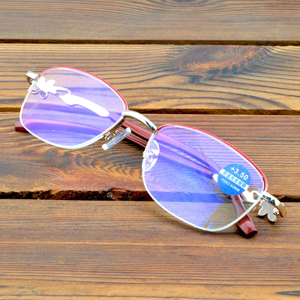 Fashion Half-rim Golden Frame 4 Leaf Clover Decoration Spectacles Multi-coated Fashion Reading Glasses +0.75 To +4