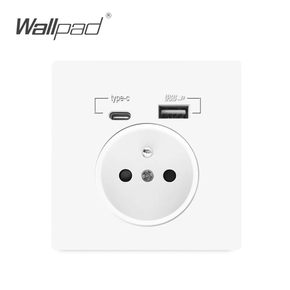 EU Power Socket With Usb Charging Port and Type C Interface 2.1A 16A PC Panel 86mm French Russia Spain Wall Outlet Phone Holder