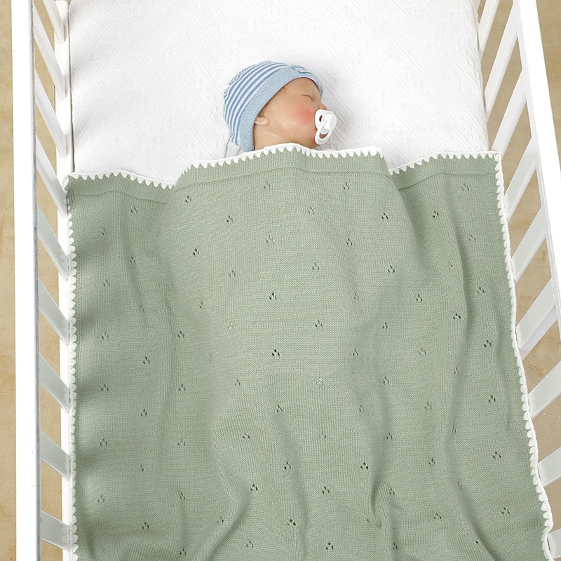 Manta de bebé tejida para cochecito infantil, envoltura envolvente de 90x70CM a cuadros, súper suave, ropa de cama para niños y niñas recién nacidos, colcha a la moda calada