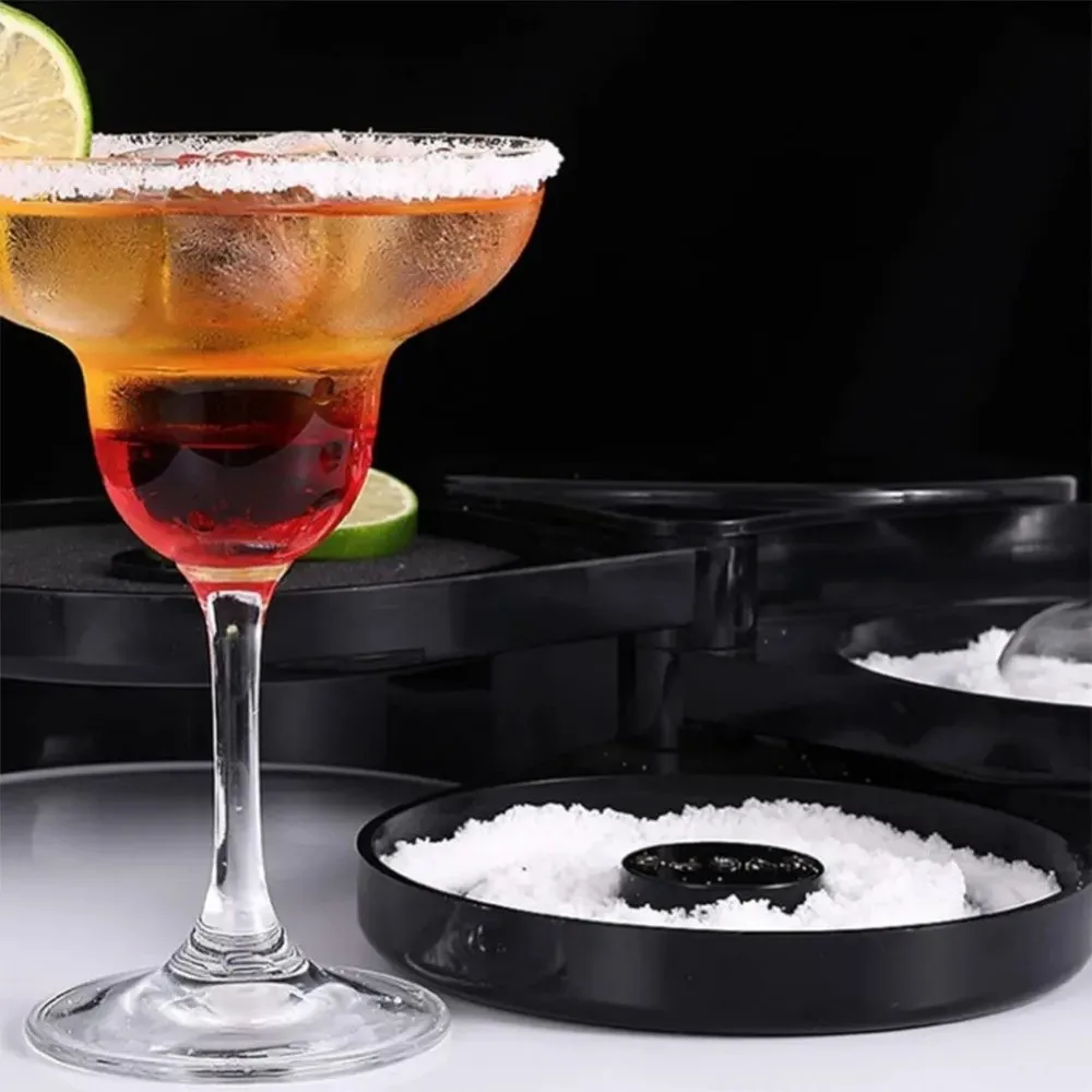 New 3 Tier Salt Rimmer Box Rotating with Sponge Mixing Salt Sugar Rim Box Spice Container Bartender Tool