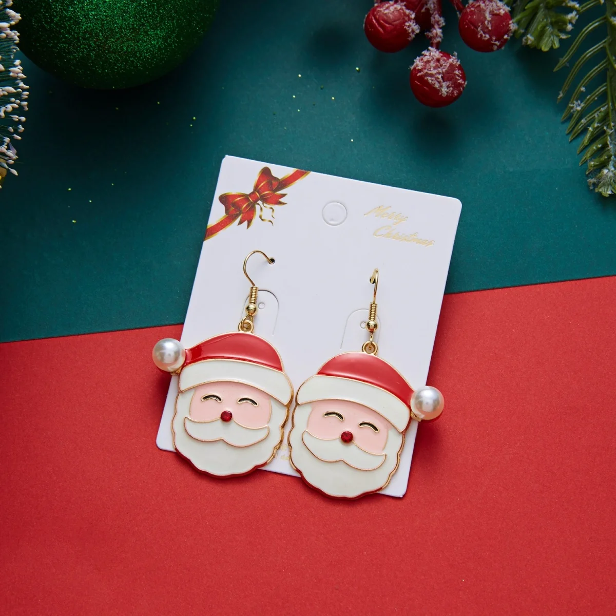Niedliche, zwinkernde Weihnachtsmann-Ohrringe mit Bart für Damen, Cartoon-Lebkuchen-Weihnachtsbaum-Schleifen-Glühbirnen-Ohrringe, Schmuck – Detail 23