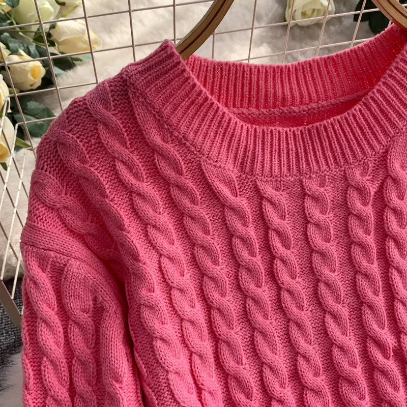كوريا شيك سميكة الملتوية Crewneck سترة المرأة الشتاء عالية الخصر ضئيلة محبوك تمتد الورك تنورة المرأة قطعتين دعوى