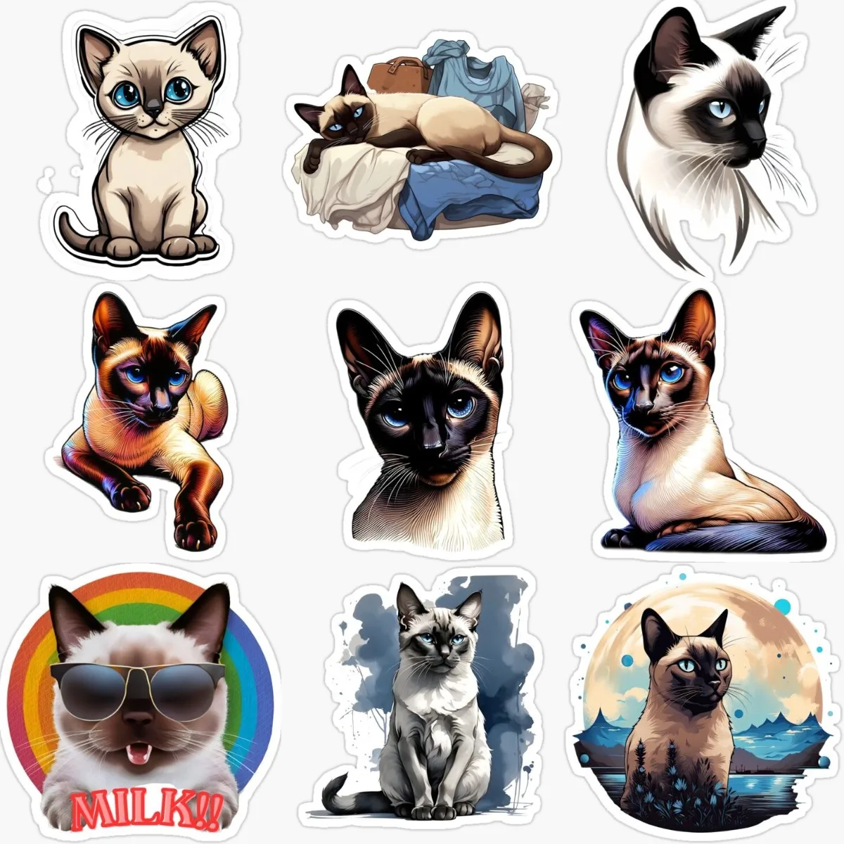 Creative Siamese Cat Pets PVC Personalized Sticker Decorate for Car Fridge Table Door Wall Van Bicycle Window Decal