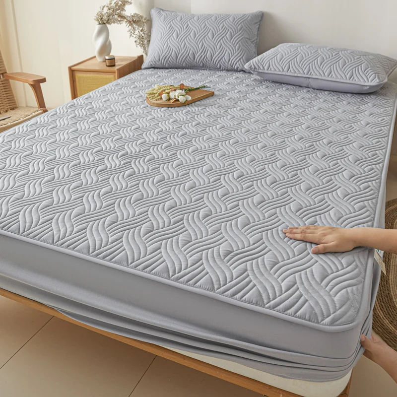 Dreamreal Cotton Thick Quilted Mattress Cover 2 Pattern Anti-bacterial Anti-mite Mattress Protector Topper Pad Soft Fitted Sheet