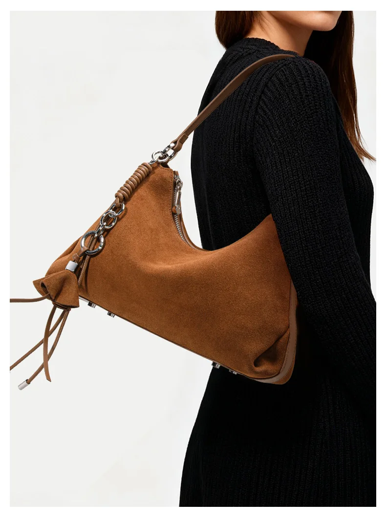 Aidanni Vintage Matte Kuhleder-Unterarmtasche für Damen, 2026 Neue Große Hobo-Tasche mit Quaste, Einzel-Schultertasche – Detail 2