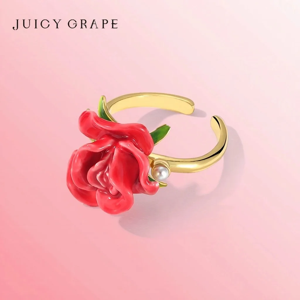 

Red Rose Ring Women's Adjustable Enamel Floral Ring 18K Gold-Plated Wedding Party Fine Jewelry Gift for Loved Ones Rose Ring