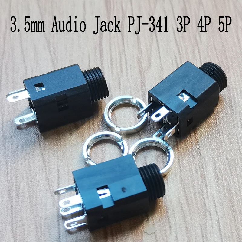 5/10Pcs  3.5mm Audio Jack PJ-341 Earphone 3/4/5 Pin Vertical Socket Female Socket Jack with Screw 3.5 Audio Headphone Connector