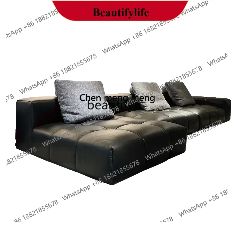 z183  New Italian minimalist leather sofa living room advanced pixel straight row black combination size apartment