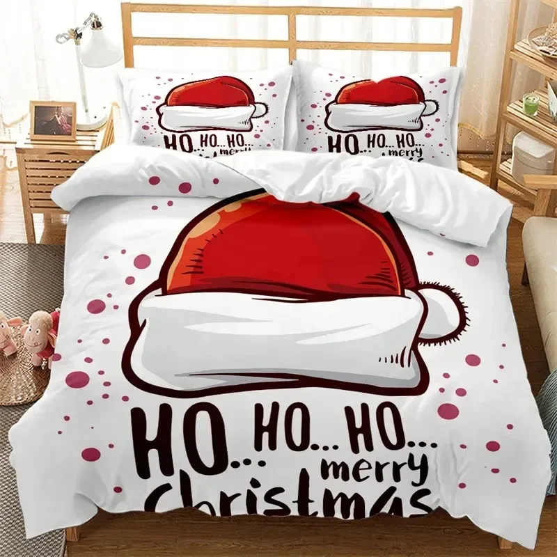 Red Christmas Santa Claus Snowman Comfortable Duvet Quilt Cover Pillowcase Bedding Set Children Bedroom Decoration Home Textile