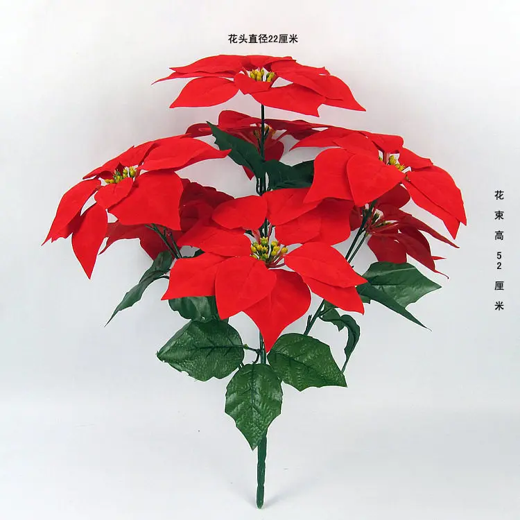 Big Red Simulated Poinsettia Potted Plant Artificial Flower Bonsai Xmas Ornament For Indoor Holiday Party Decor