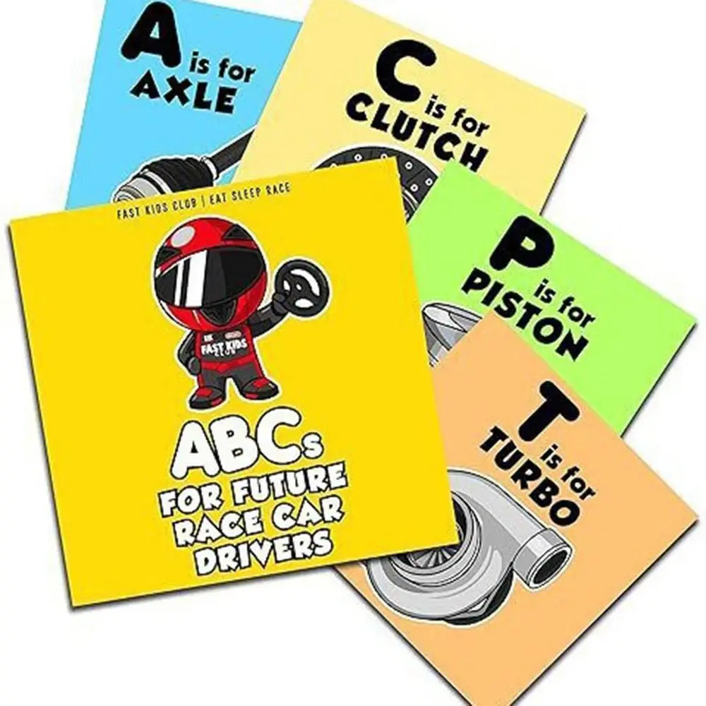 ABCs Libro ABC in carta per bambini per futuristi di auto da corsa Puzzle colorato Libro didattico con alfabeto Libro da tavolo