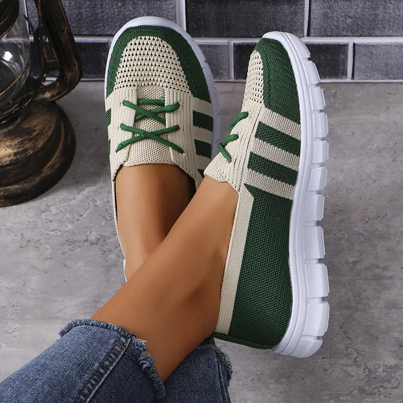 Fashion Striped Summer Sneakers for Women Breathable Knitting Non-Slip Sports Shoes Woman Mix Color Soft Bottom Casual Shoes