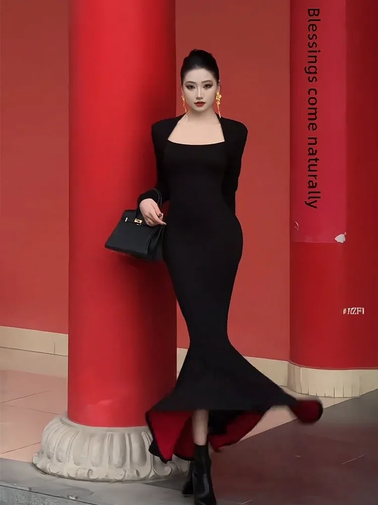 

Elegant Red Evening Gown with Waist-Cinching Square Neck Design for plus Size Women STAZF7 by Youmeizi Suitable for Autumn Wi...