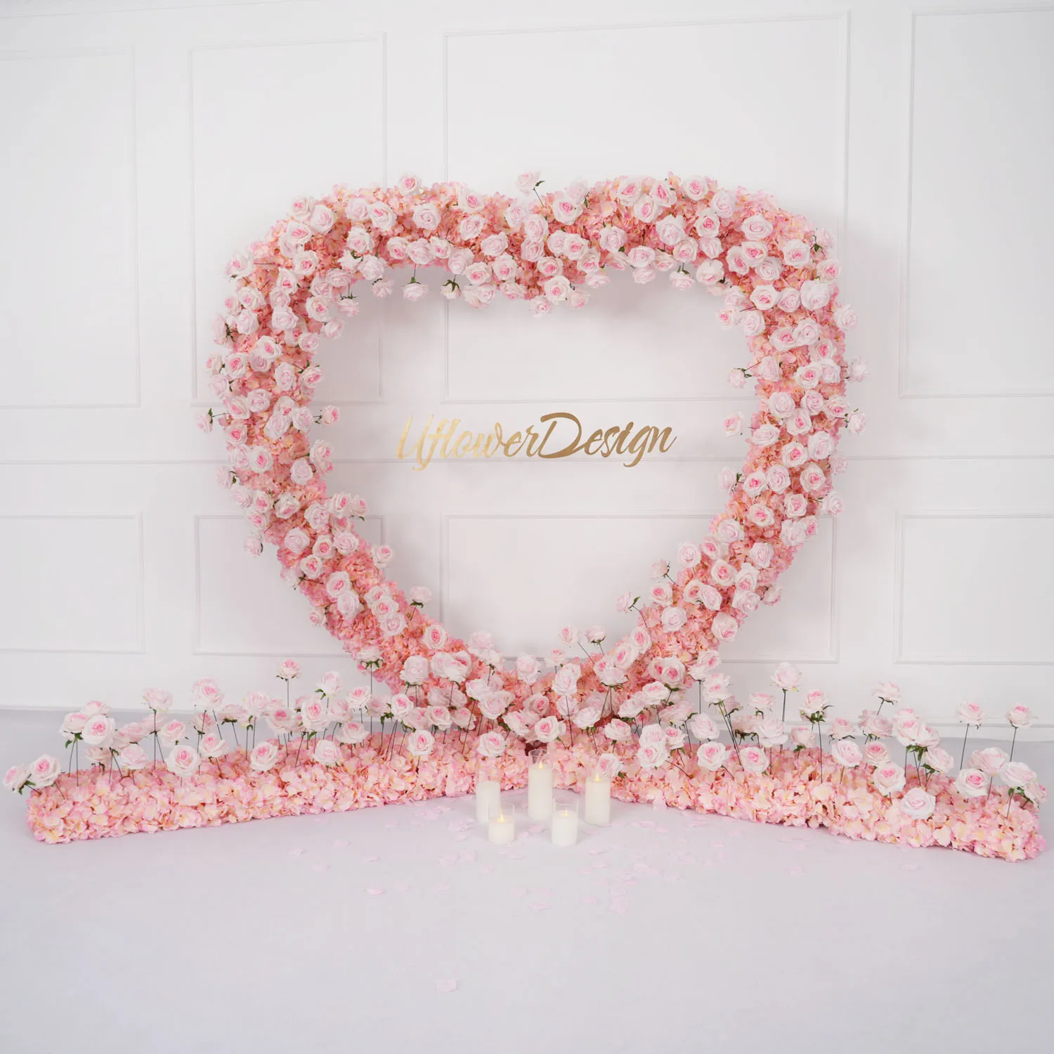 

Uflower Love Heart-Shaped Arch Flower Wall Luxury 5D Blue Pink Rose Party Wedding Backdrop Floral Arrangement Frame Flower Row