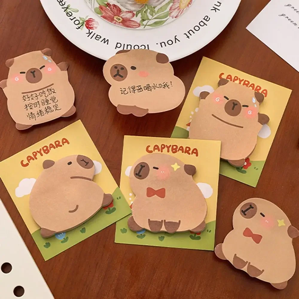 Bloc de notas Kawaii Capybara portátil, notas adhesivas creativas N Times, Bloc de notas de dibujos animados autoadhesivo duradero para estudiantes, 4 unids/lote por bolsa