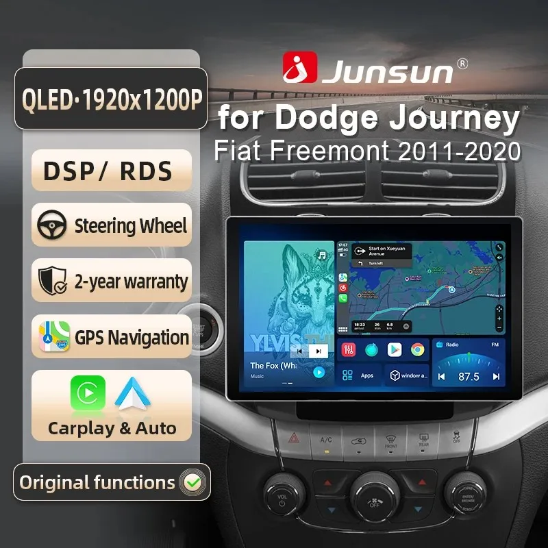 Image of Junsun für Dodge Journey Fiat Freemont 2012 9 Zoll 4GB 64GB Android 13 Autoradio GPS Navigation Carplay DSP Bluetooth FM Lenkradbedienung Unterstützung USB AUX Eingang Rückfahrkamera Bereit 1080P
