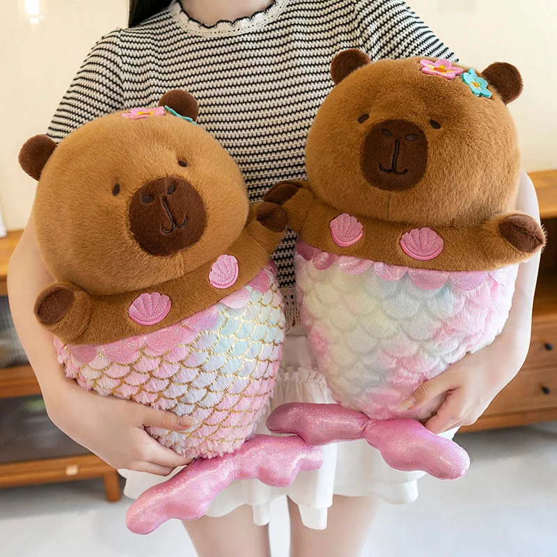 35 cm große Meerjungfrauen-Capybara-Plüschfigur, lustige simulierte Tierpuppen, Schlafbegleiter, dekorative Ornamente, Geburtstagsgeschenke für Kinder