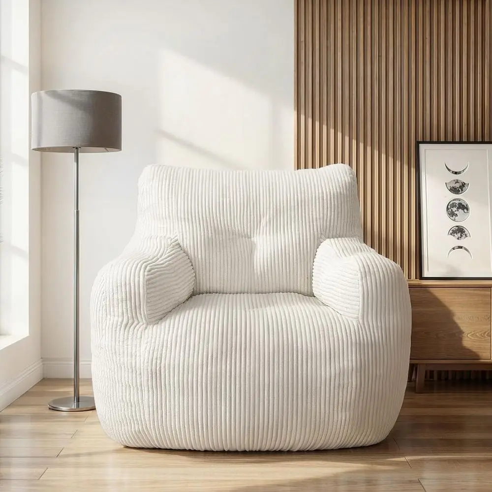 Adult-Sized Comfortable Bean Bag Chair for Reading, Gaming, and Relaxing - High-Density Beige Corduroy