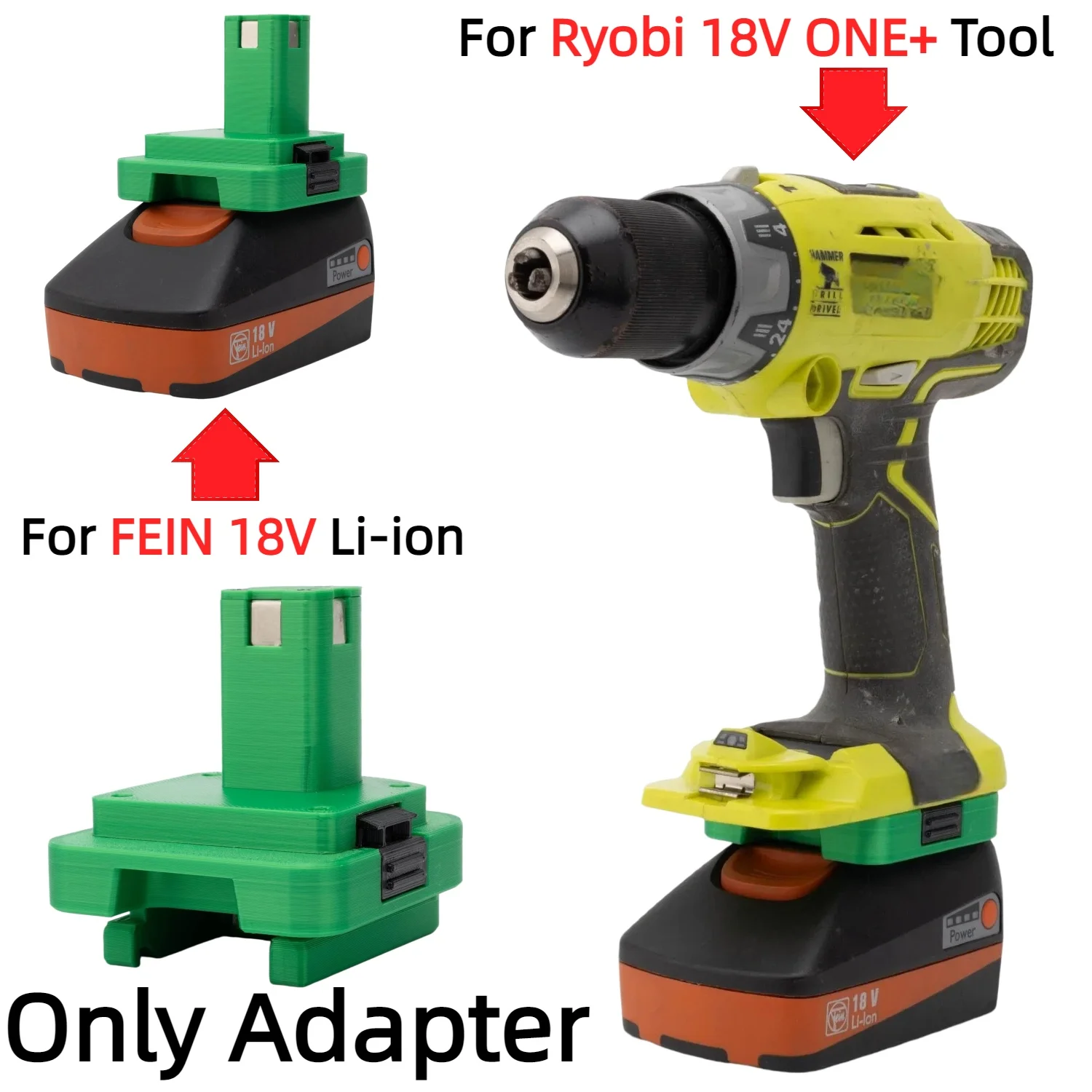 Battery Adapter Converter for FEIN 18V Li-ion Battery To Ryobi 18V ONE+ Electric Drill Tools Accessory（Only Adapter）